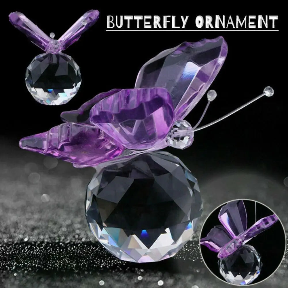 Crystal Butterfly Figurine with Ball Base - Elegant Glass Ornament for Home, Wedding Décor, and Souvenir Gifts