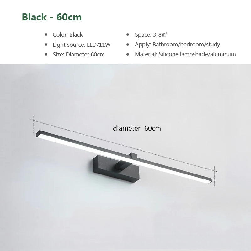 Modern LED Wall Light Bathroom Lamp - Aluminum LED Bathroom Mirror Light, Three Color Options, Wall Mounted