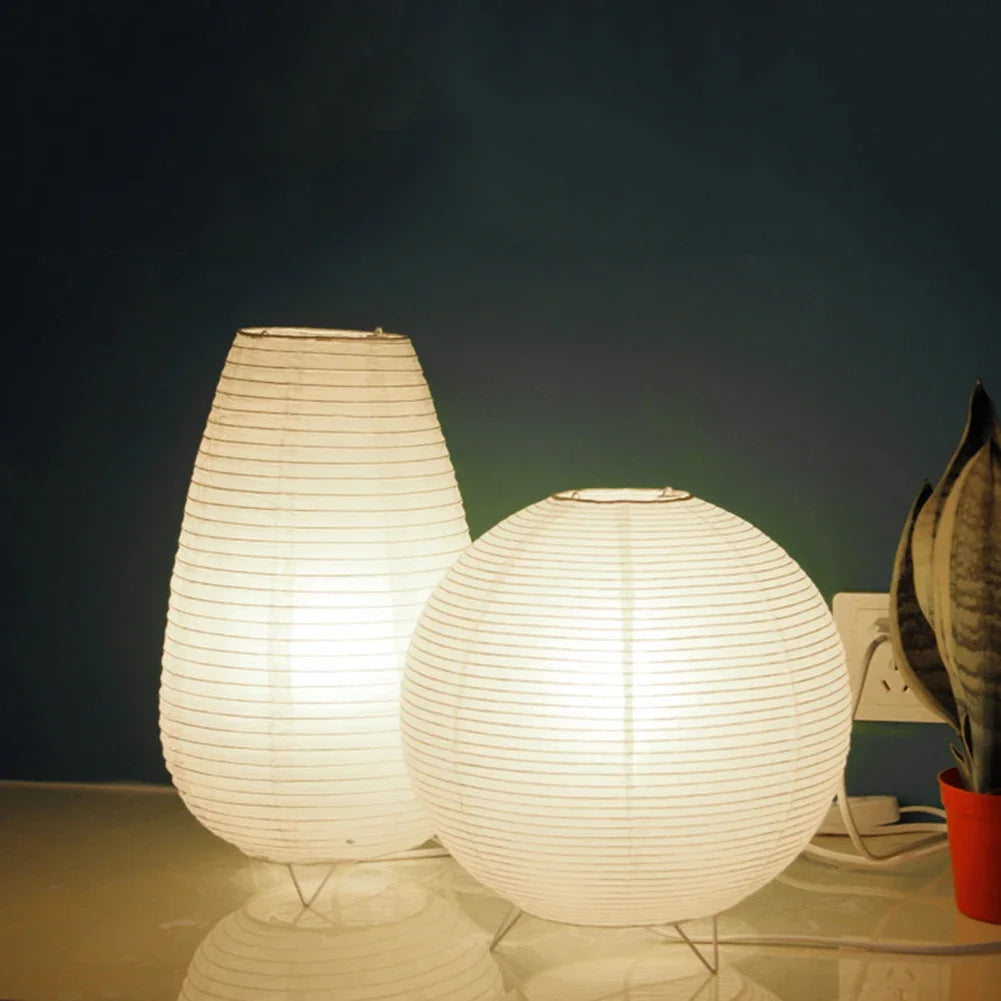 DIY Nordic Paper Lantern Table Lamp – Japanese Style LED Night Light for Home Decor