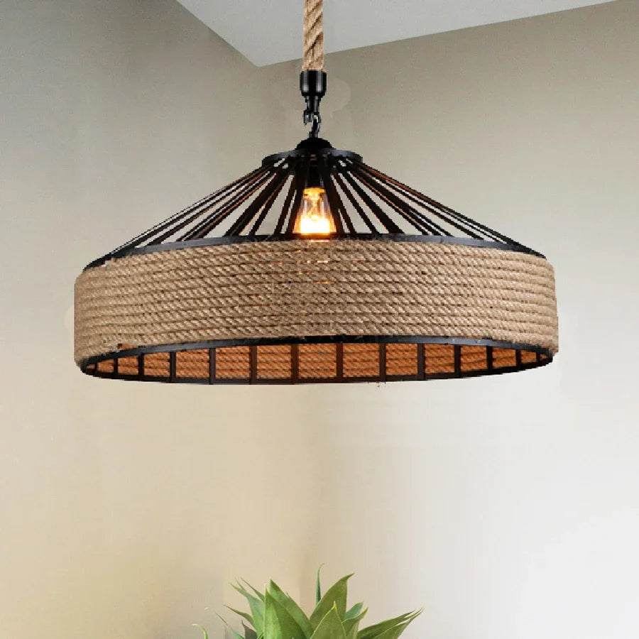 Classical Hemp Rope Pendant Lamp - Retro Industrial Iron Chandelier for Dining Room and Living Spaces