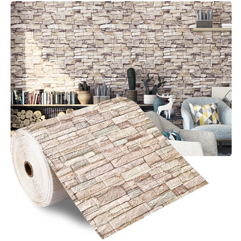 3D Brick Wall Stickers – Waterproof Foam DIY Adhesive Wallpaper for Home Decor