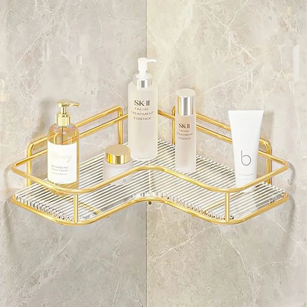 Luxury Acrylic Bathroom Shelf – No-Drill Corner Shelf for Shower, Kitchen, Toilet & Skincare Organizer