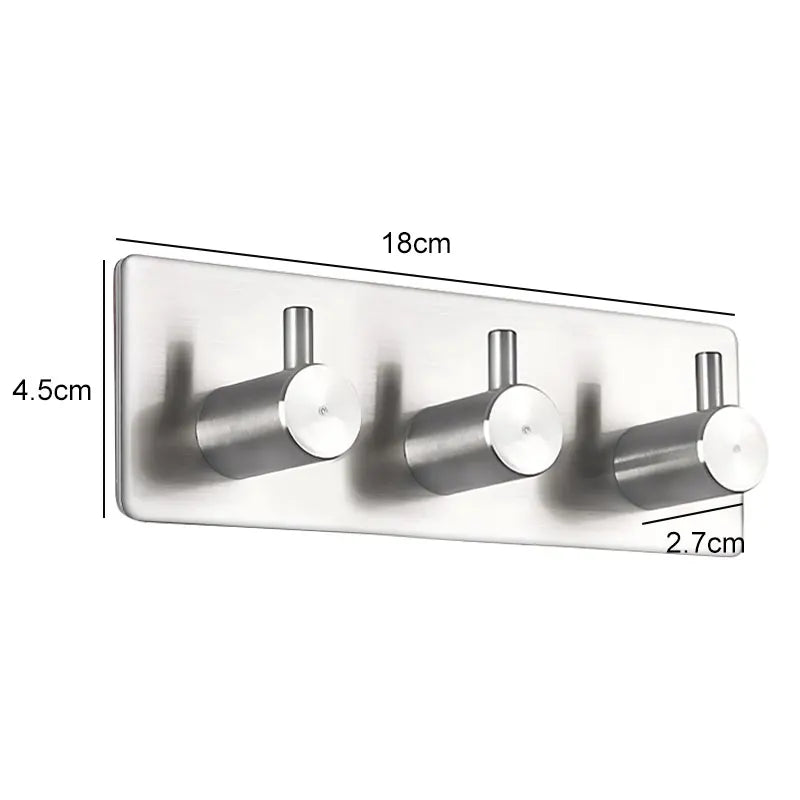 Stainless Steel Bathroom Hardware Set - Black & Silver Adhesive Towel, Clothes, and Robe Rack