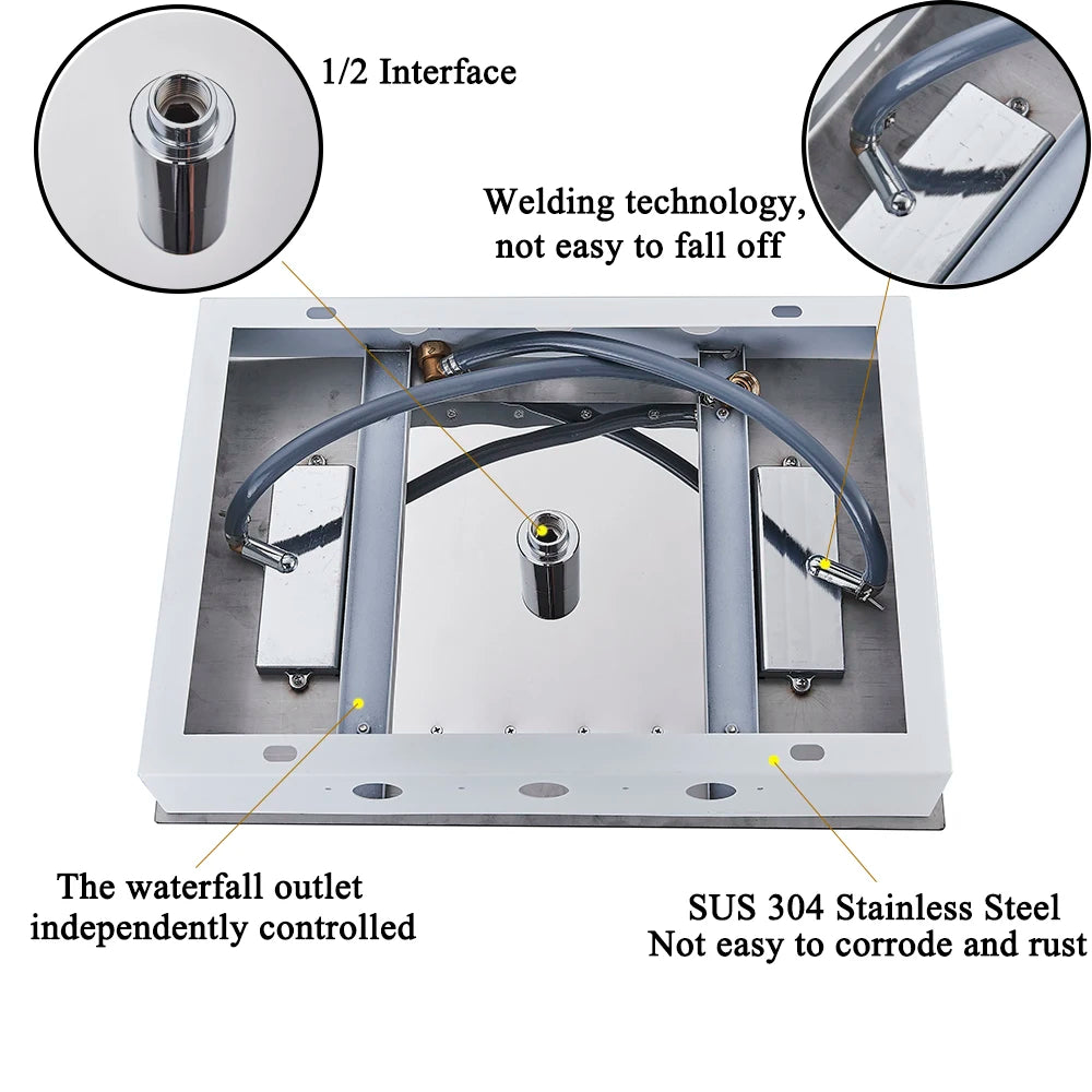 Luxury Black LED Constant Temperature Shower Faucet with Color Changing Rainfall and Waterfall System