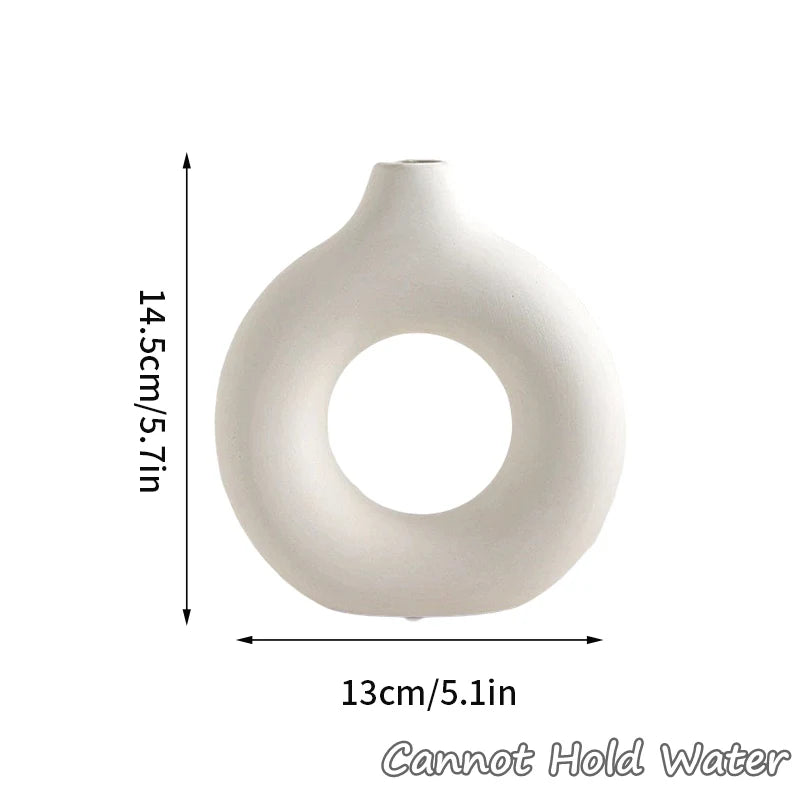 Imitation Ceramic White Donut Vase – Minimalist Decorative Flowerpot for Home & Office