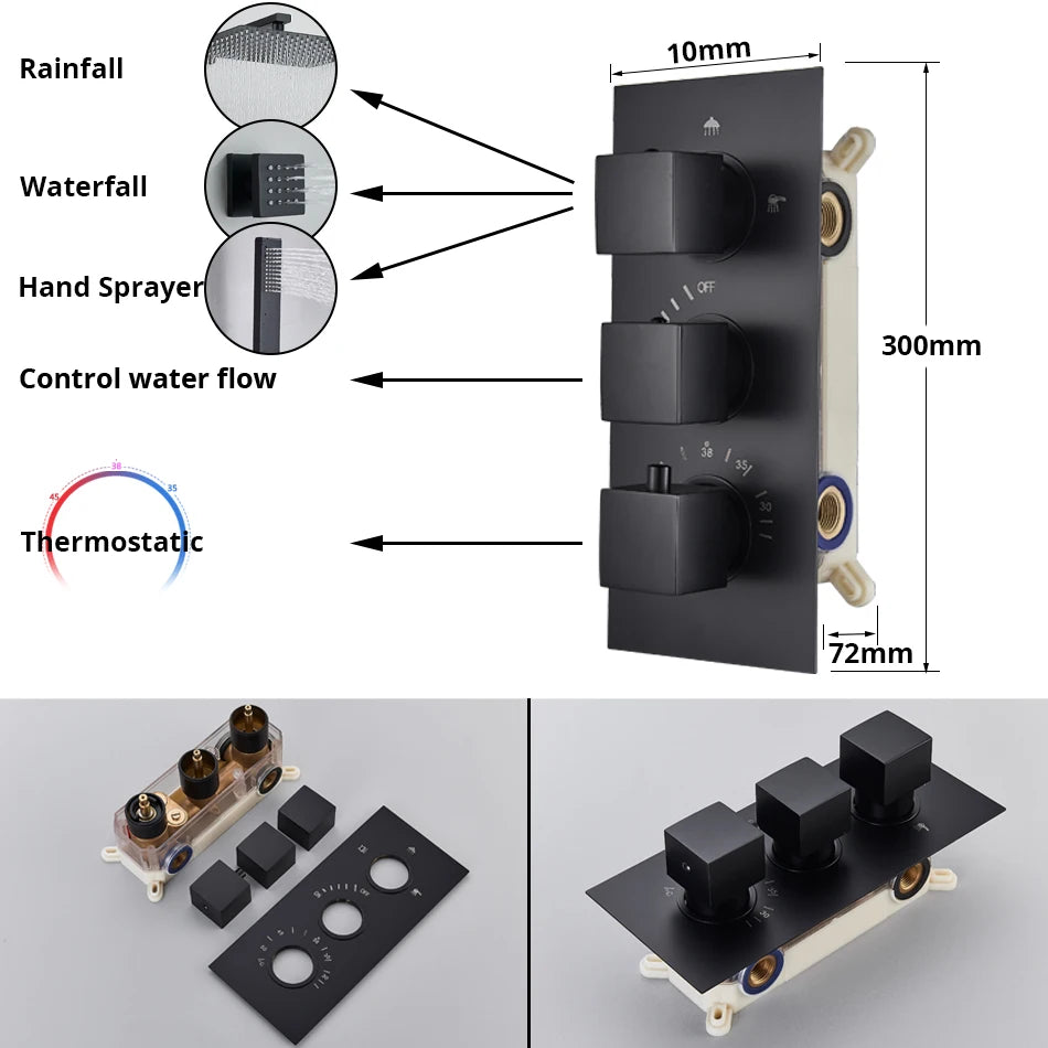 Luxury Rainfall Thermostatic Shower Faucet Set with Massage System and Bathtub Faucet