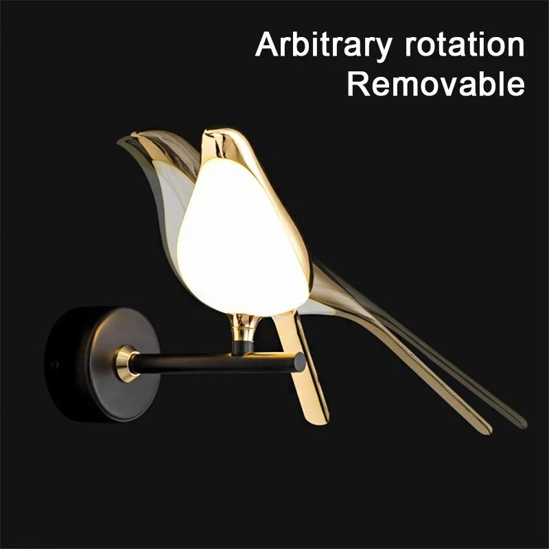 Nordic LED Golden Bird Wall Lamp – Rotatable Indoor Sconce for Bedside and Bar