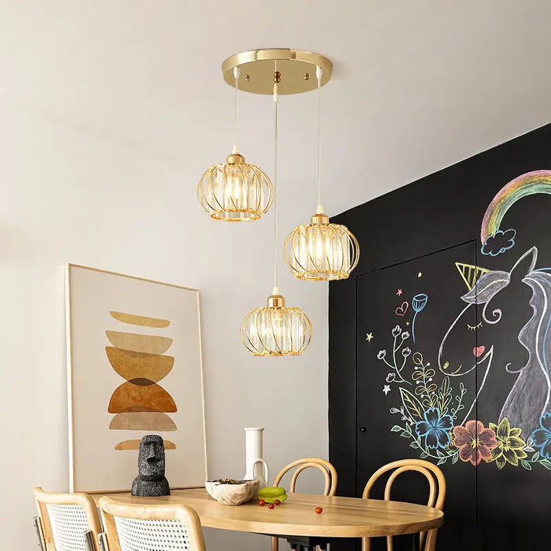 Crystal LED Pendant Lights – Elegant Kitchen and Dining Room Decor with Nordic Black Iron Shade