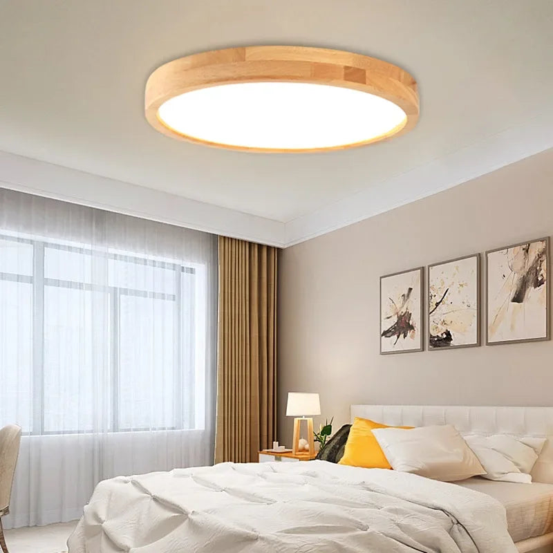 Nordic Ultra-Thin Wooden LED Ceiling Lamp – Modern Lighting for Bedroom, Living Room, and More