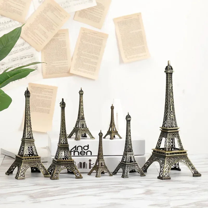 Romantic Paris Eiffel Tower Figure - Retro Metal Sculpture for Home Decor