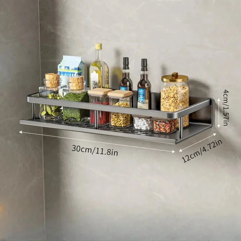 1PC Wall-Mounted Multifunctional Kitchen Rack – Spice Storage & Utensil Hook Organizer