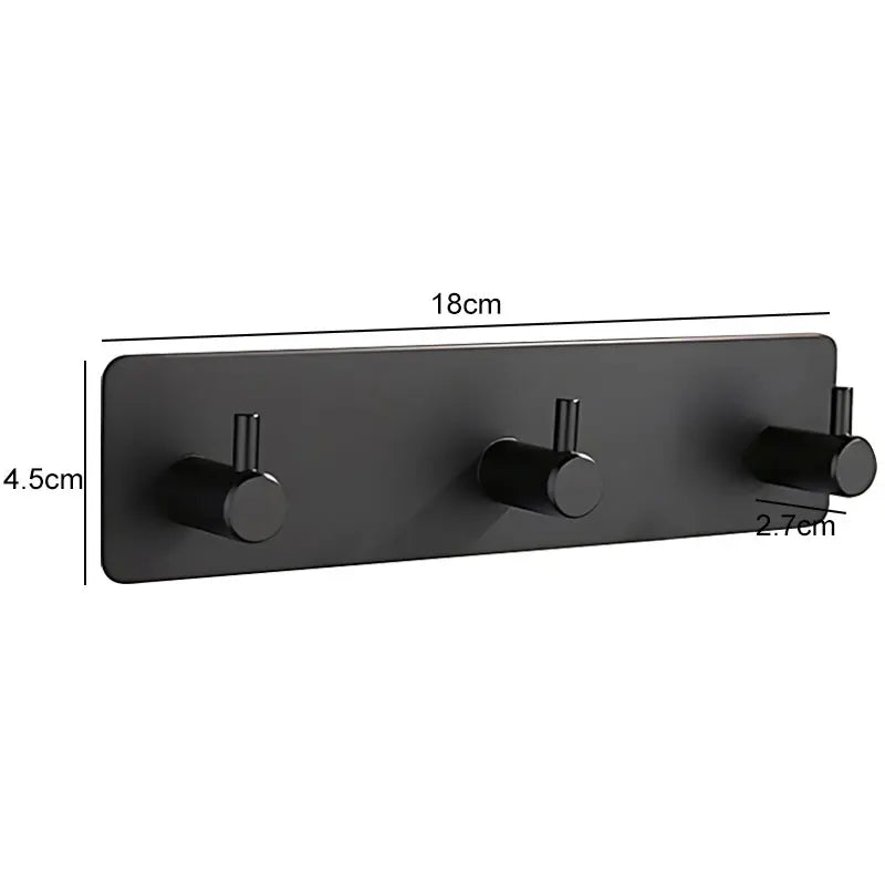 Stainless Steel Bathroom Hardware Set - Black & Silver Adhesive Towel, Clothes, and Robe Rack