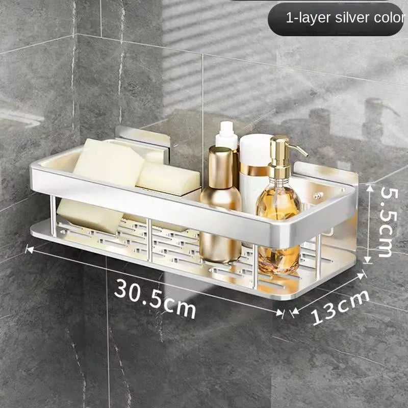 Luxury Bathroom Shelves Without Drilling - Rustproof Aluminum Shower Wall Shelf