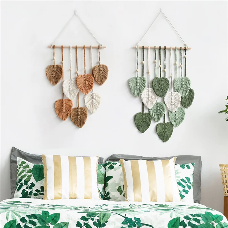 Leaf Macrame Wall Hanging - Boho Room Decor, Hand-Woven Cotton Tapestry