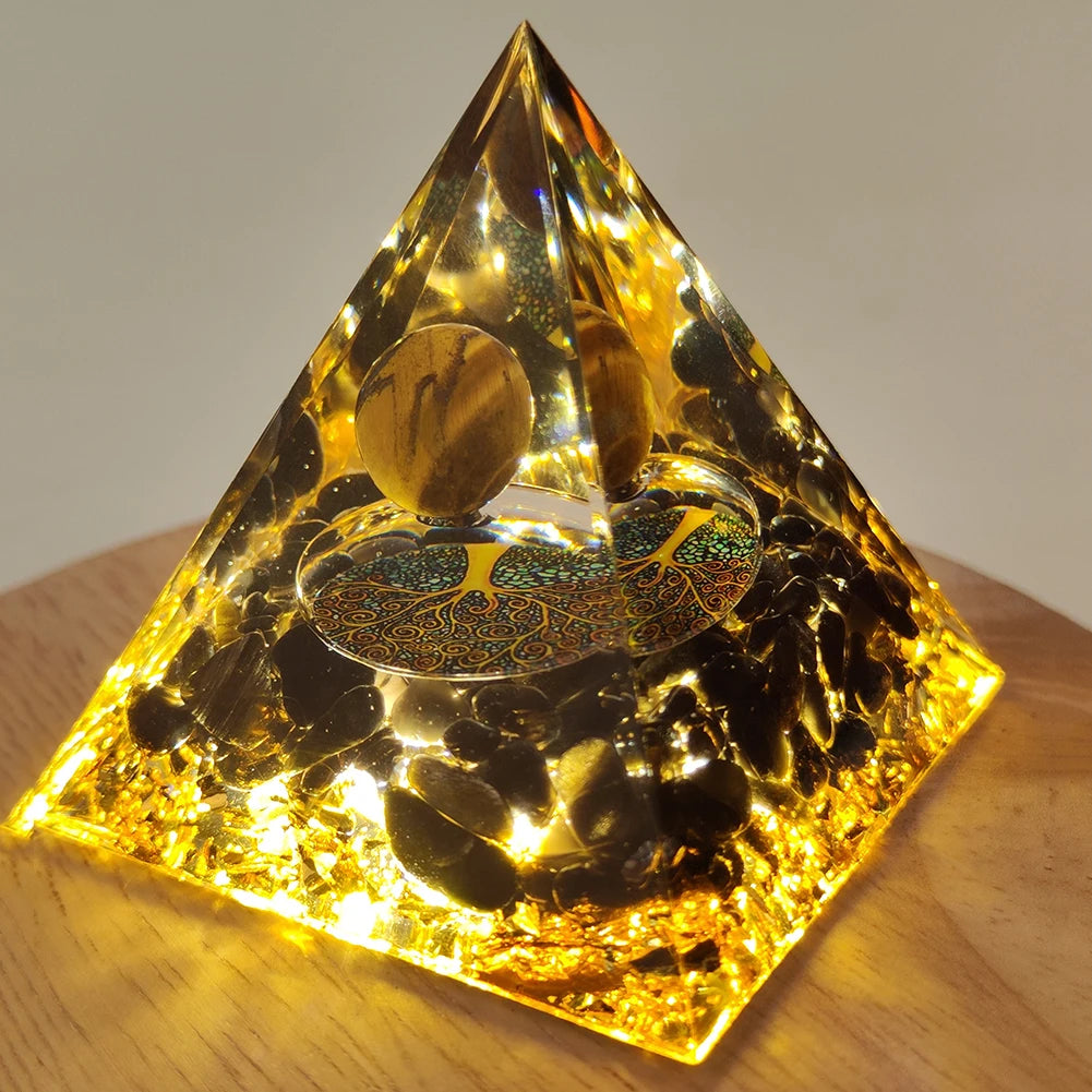 Natural Energy Healing Crystal Orgonite Pyramid Sculpture – Symbol of Luck, Wealth, and Positive Energy