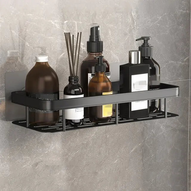 Punch-Free Wall-Mounted Bathroom Shelf – Space Aluminum Shampoo Storage Rack for Kitchen and Bathroom