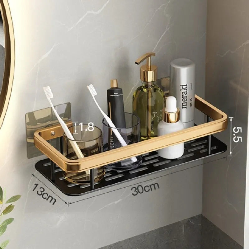 Luxury Bathroom Shelves Without Drilling - Rustproof Aluminum Shower Wall Shelf