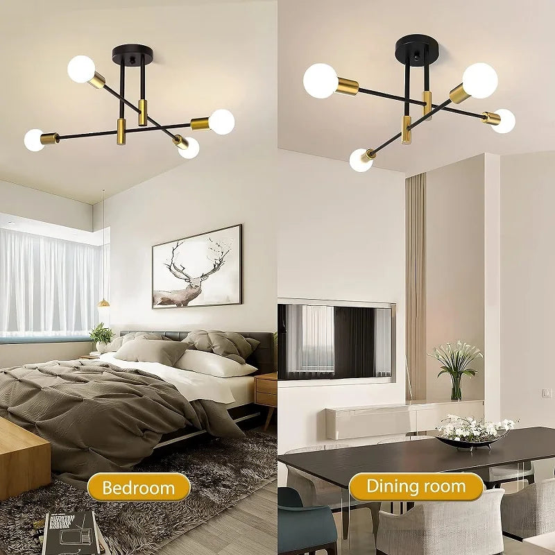 Modern LED Spider Ceiling Lighting – Industrial Iron Black/Golden Chandelier for Minimalist Home Decor