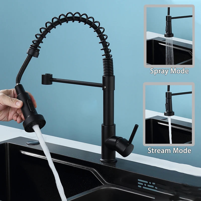 Kitchen Pull Down Spring Sink Faucet - 360° Rotation Hot Cold Mixer Tap