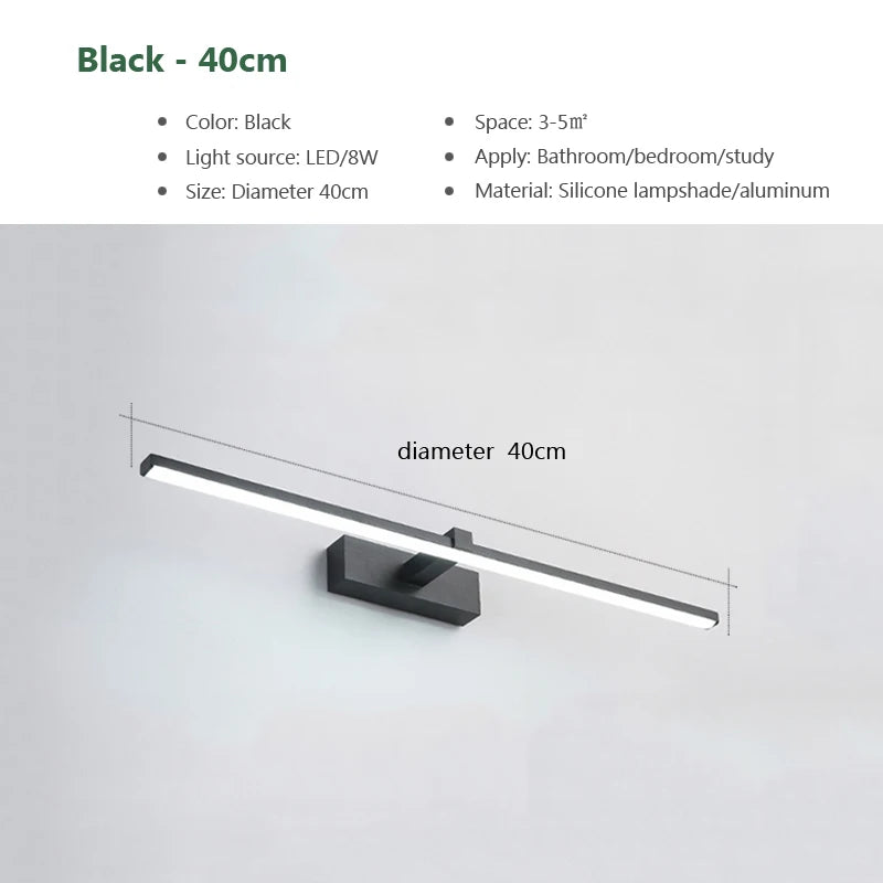 Modern LED Wall Light Bathroom Lamp - Aluminum LED Bathroom Mirror Light, Three Color Options, Wall Mounted