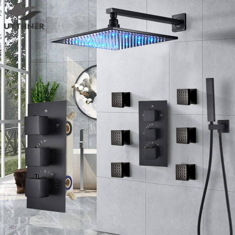 Luxury Rainfall Thermostatic Shower Faucet Set with Massage System and Bathtub Faucet