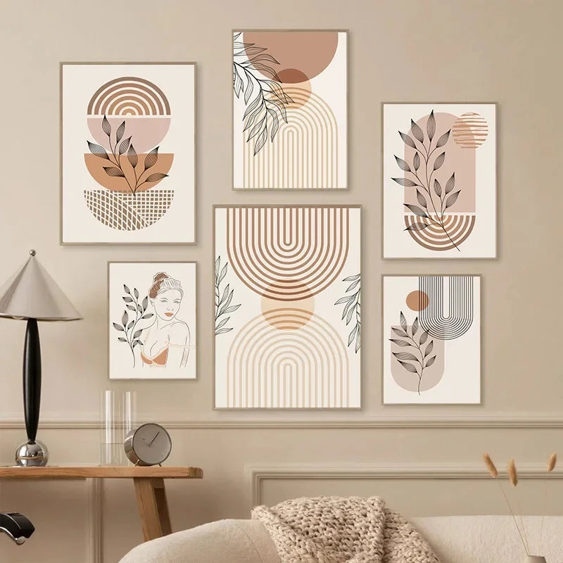 Bohemian Block Canvas Prints – Nordic Minimalist Line Art for Living Room & Bedroom Décor