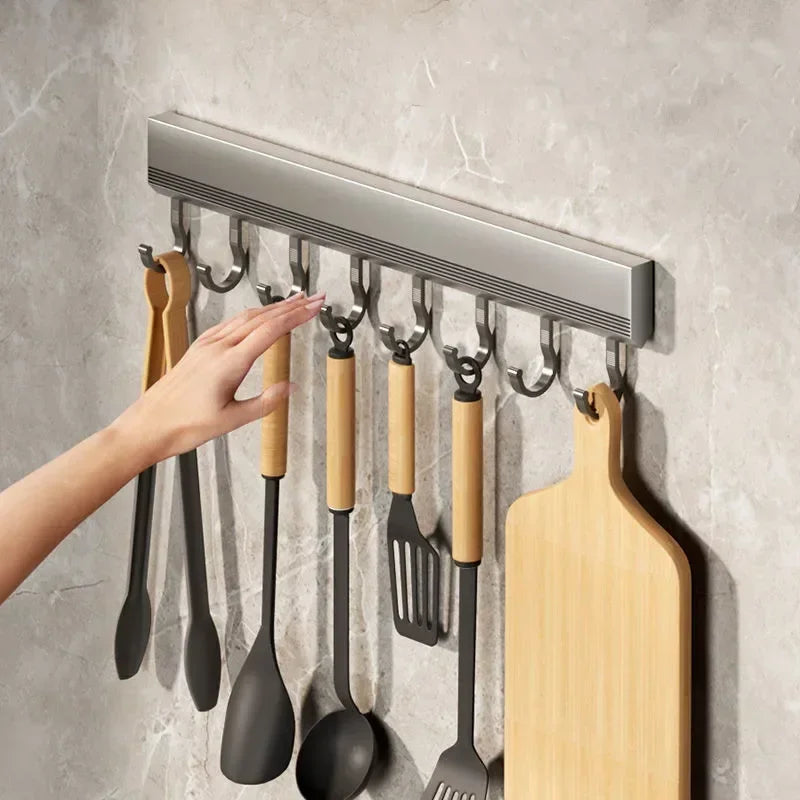 Drill-Free Wall-Mounted Aluminum Hooks Rack – Multi-Purpose Kitchen, Bathroom, Towel & Coat Hanger