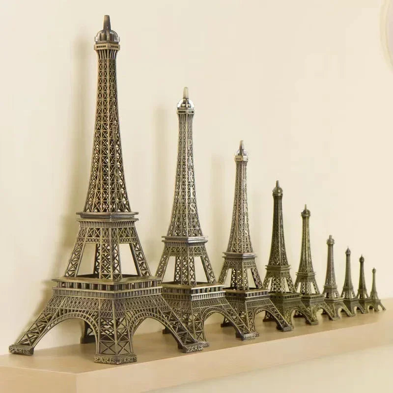 Romantic Paris Eiffel Tower Figure - Retro Metal Sculpture for Home Decor