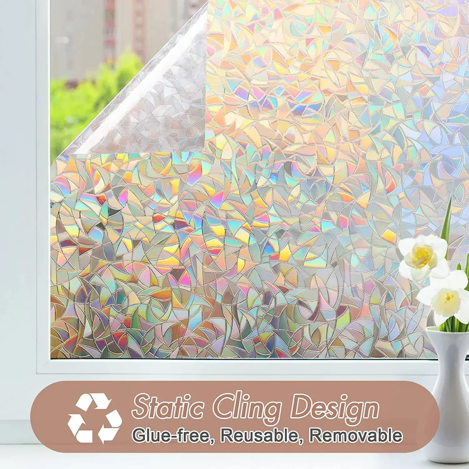 Rainbow Window Privacy Film - Static Cling Stained Glass Film for Privacy, UV Protection, and Home Décor