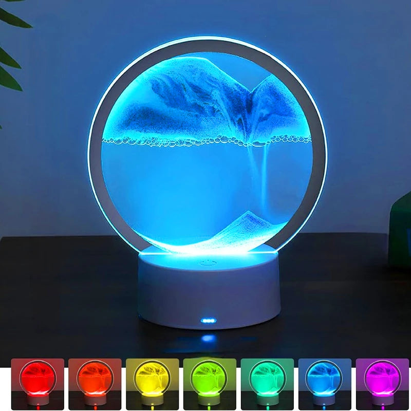 Quicksand Table Lamp 3D Sand Painting Decompression Ornament and Colorful LED Hourglass Night Light