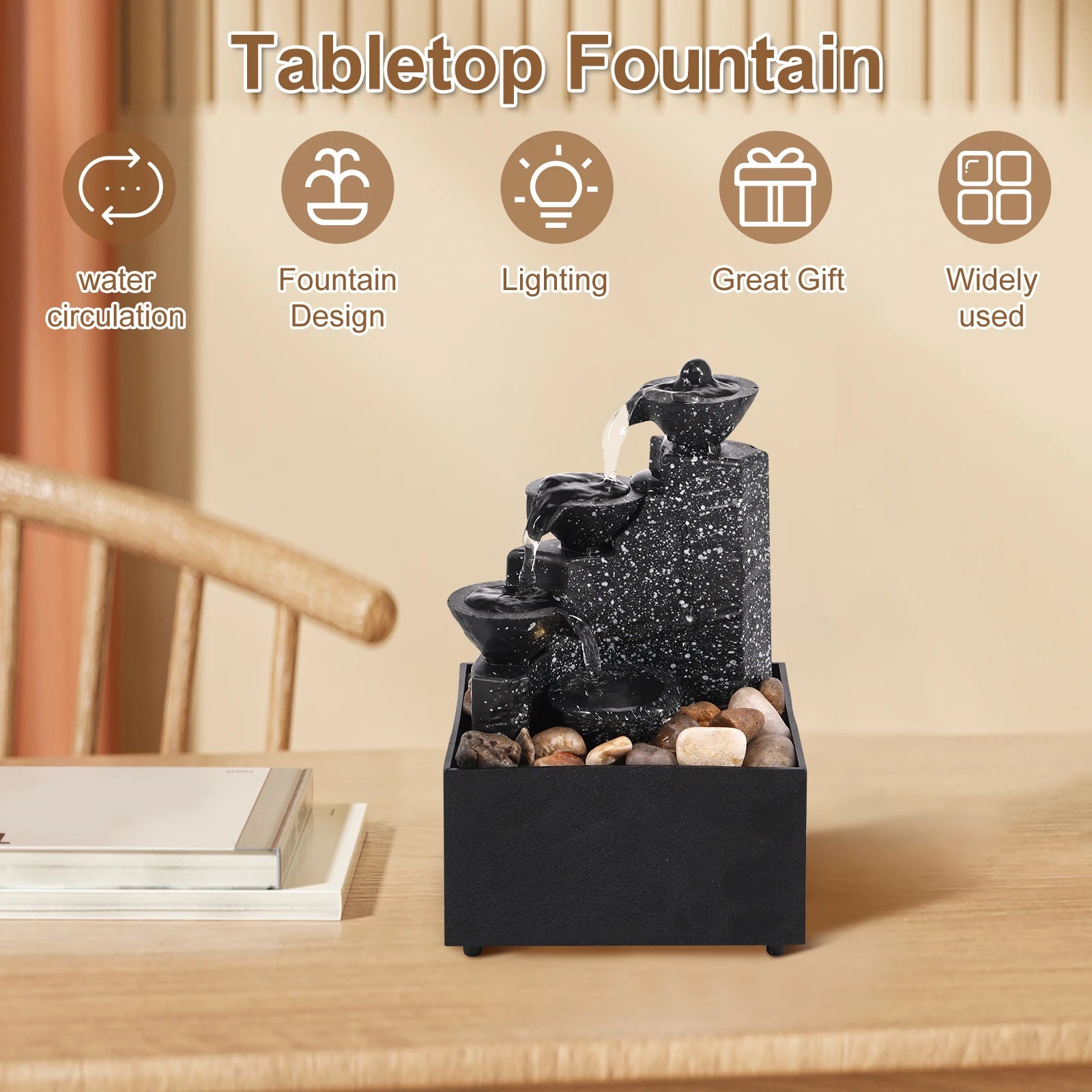 Desktop Waterfall Fountain Decor – Creative Flowing Water Tabletop Ornament for Office & Living Room