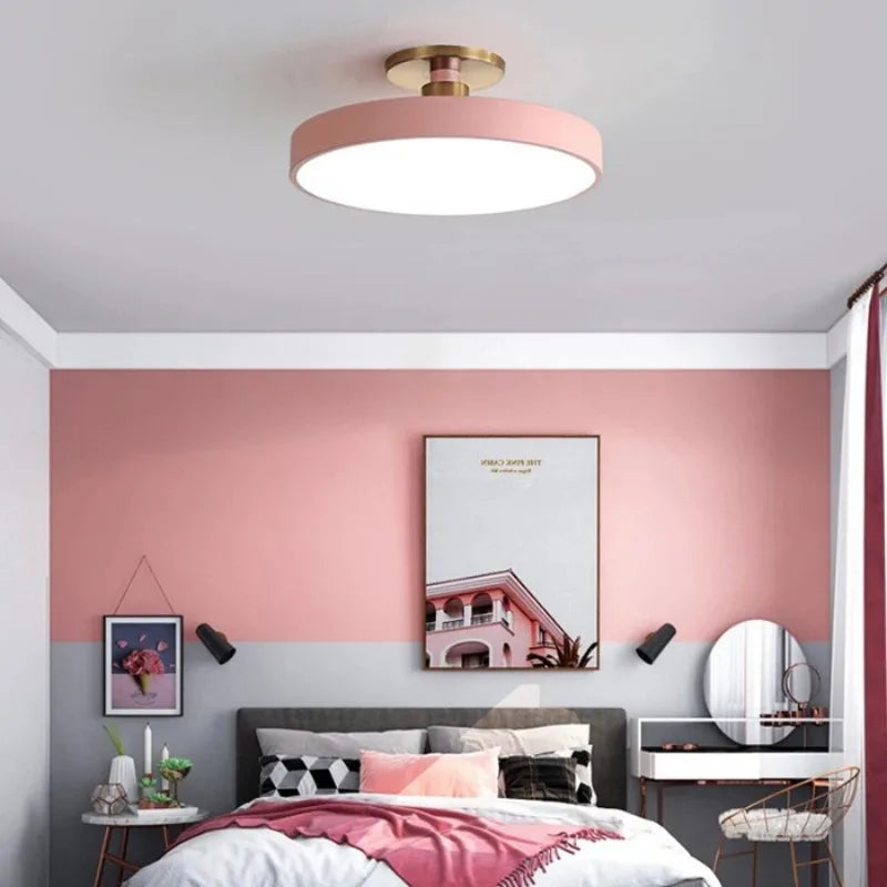 Nordic LED Ceiling Light – Modern Macaron Circular Chandelier with Remote Dimming