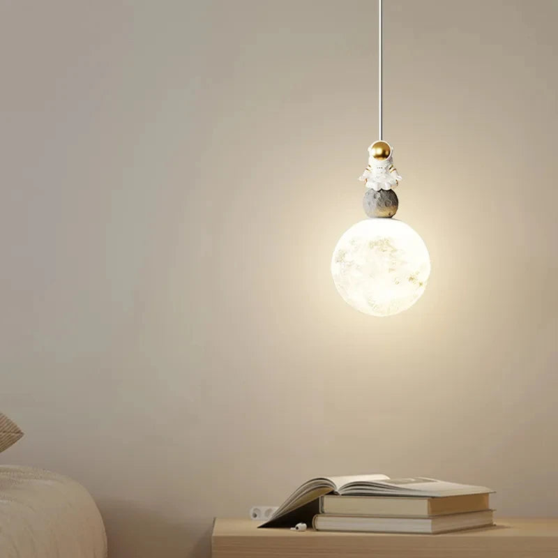 Minimalist Modern Lunar Astronaut Pendant Light Bedside Small Lamp Decor for Children's Room