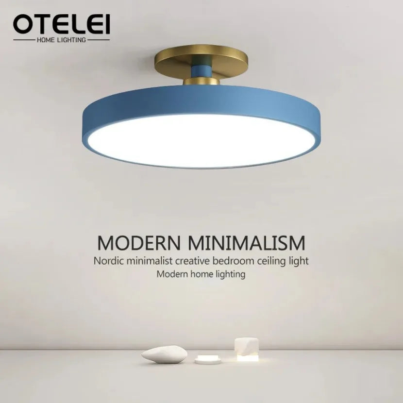 Circular Macaron LED Ceiling Light – Modern Remote Dimming Chandelier for Bedroom & Living Room