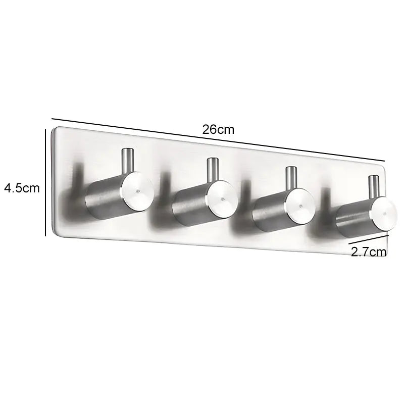 Stainless Steel Bathroom Hardware Set - Black & Silver Adhesive Towel, Clothes, and Robe Rack