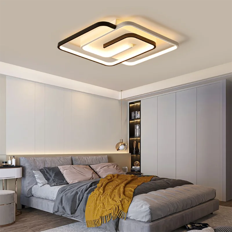 Black & White Square LED Chandelier Ceiling Light for Bedroom, Attic, Living Room, Dining Room