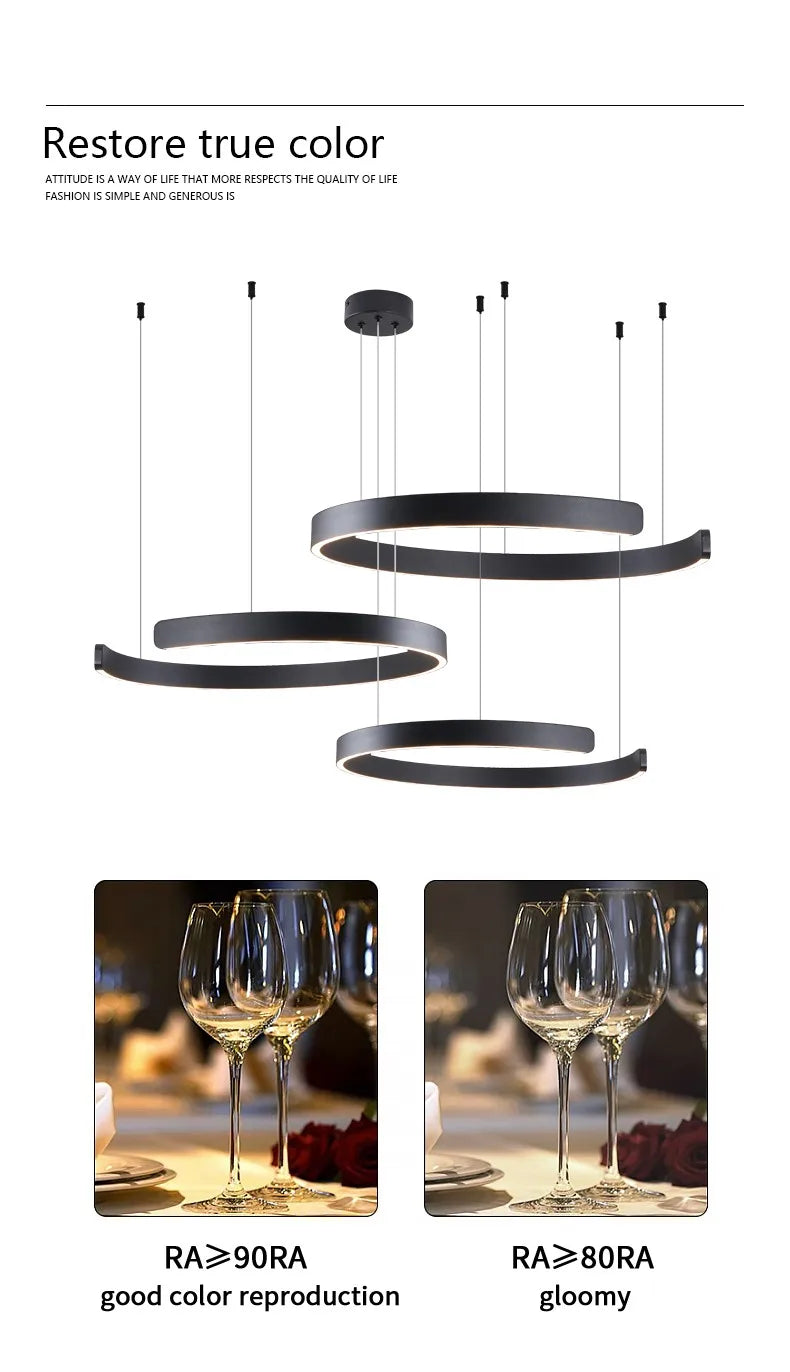 Modern Round Ring Ceiling Chandelier Pendant Light for Dining Room LED Bedroom Living Room Decor