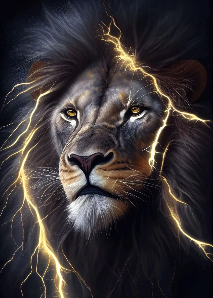 Black and Golden Light Lion Canvas Poster – Modern Animal Wall Art for Living Room