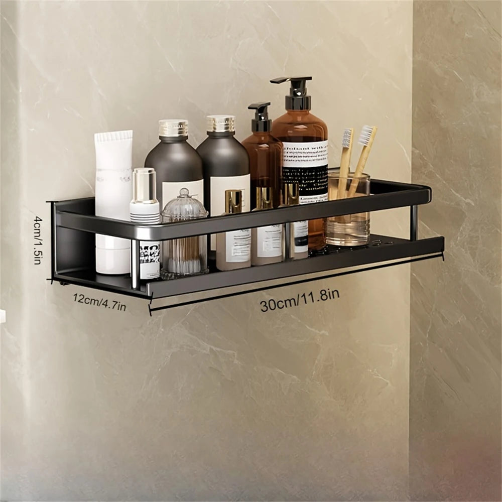 Wall-Mounted Multi-Functional Storage Rack Bathroom Organizer with Hook Bar