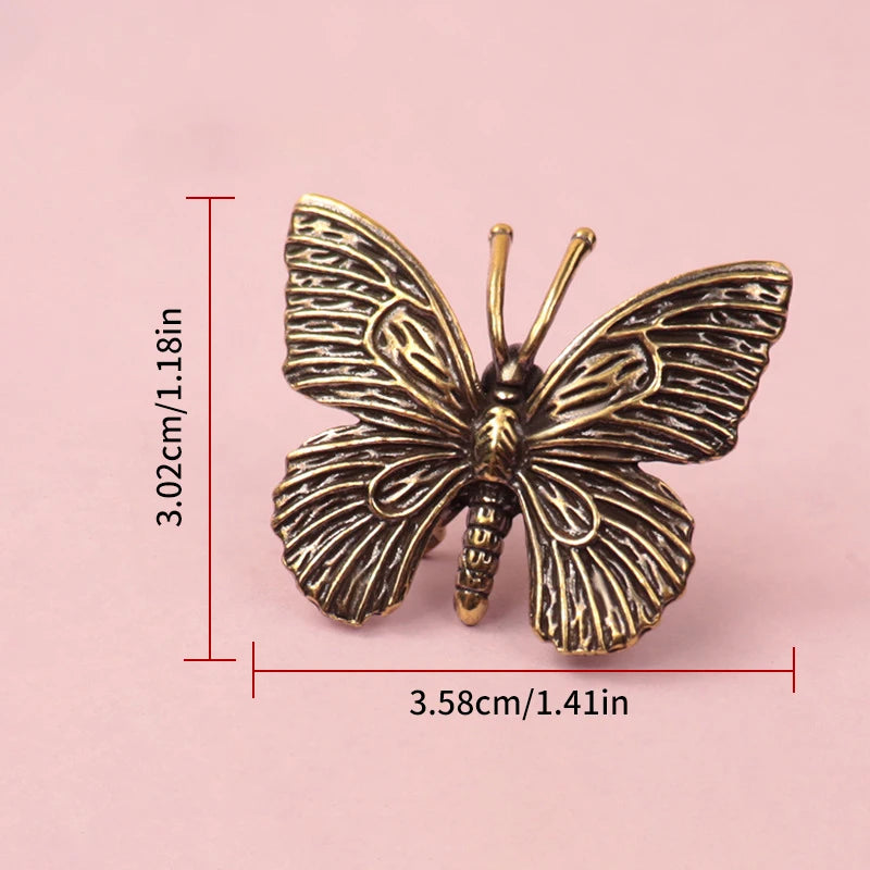 Solid Brass Butterfly Figurine – Antique Copper Miniature for Home Décor & Desktop Accessories