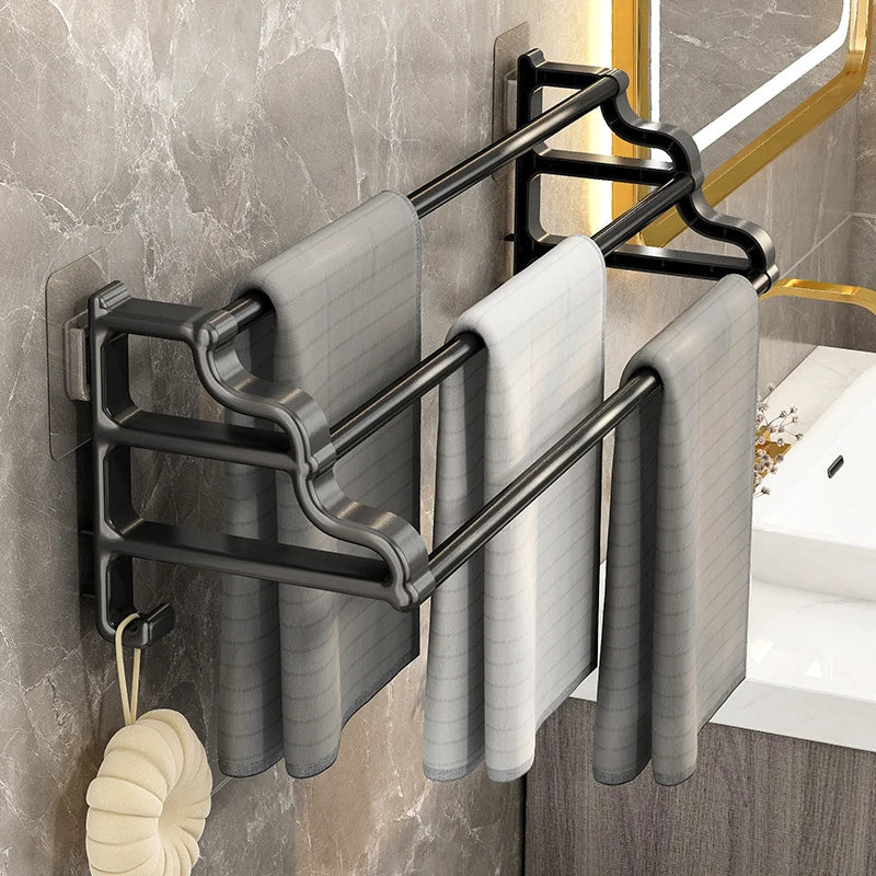 Three Rods Towel Rack Self-adhesive Punch-free Towel Hanger with Hook