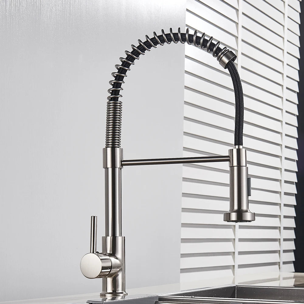 Rozin Brushed Nickel Kitchen Faucet - Deck Mounted Mixer Tap with 360° Rotation Stream Sprayer Nozzle