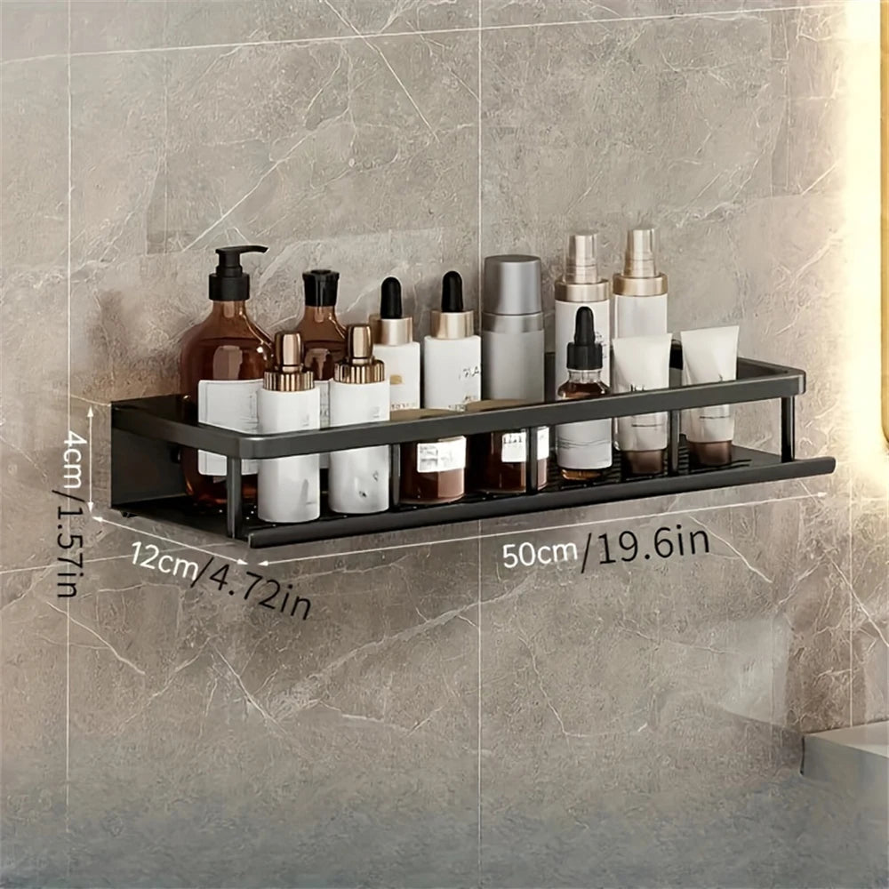 Wall-Mounted Multi-Functional Storage Rack Bathroom Organizer with Hook Bar