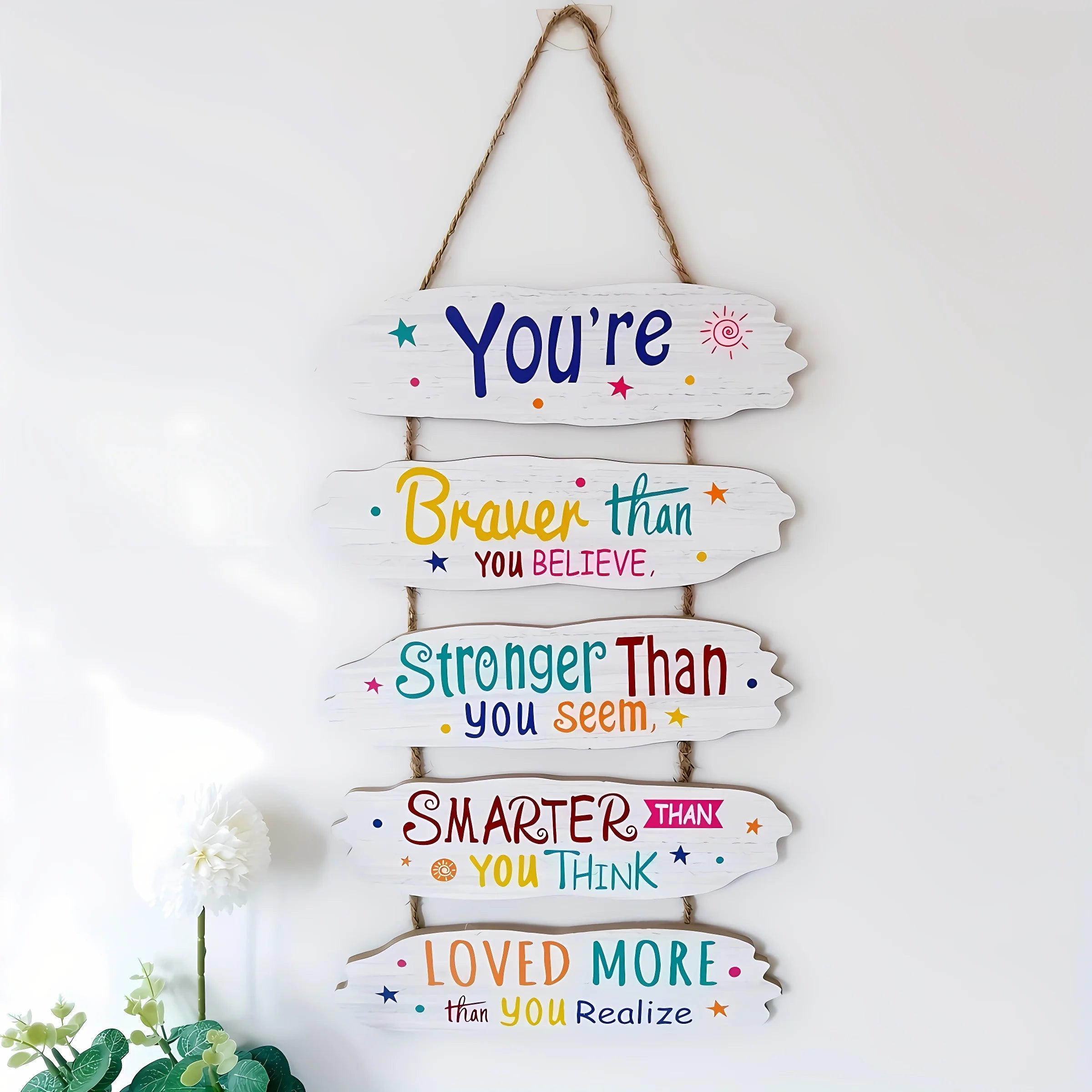 Wooden Inspirational Hanging Decor 3D Wall Art with Rope for Home & Gifts