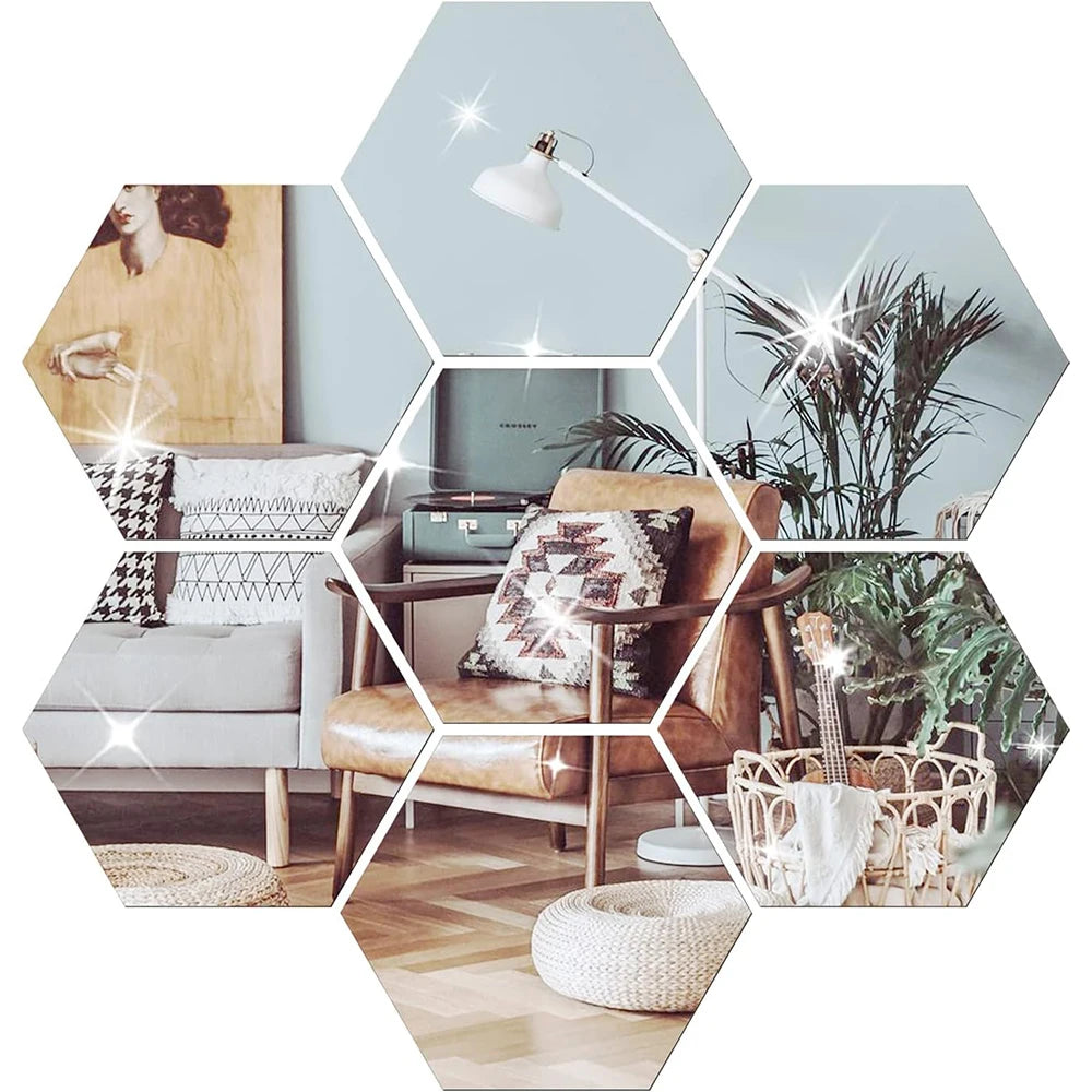 Hexagon Mirror Wall Sticker – DIY Self-Adhesive Mirror Decals for Home & Room Art Decoration