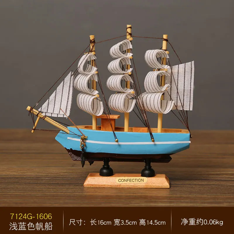 Pirate Ship Sailboat Model Wooden Small Boat Decoration with LED for Cake Ornaments & Tabletop, 16-20cm