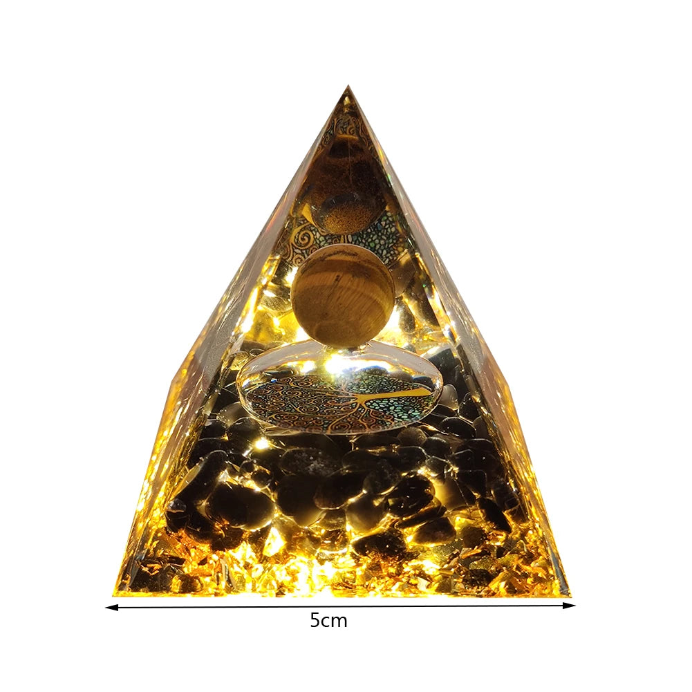 Natural Energy Healing Crystal Orgonite Pyramid Sculpture – Symbol of Luck, Wealth, and Positive Energy