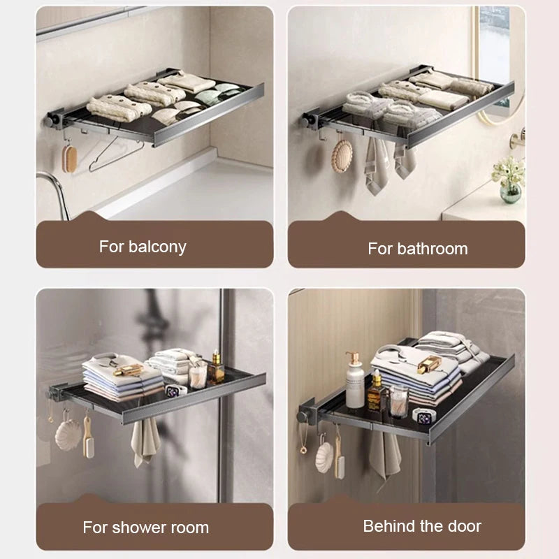 No-Drill Foldable Wall Shelf – Retractable Storage Rack for Bathroom, Laundry, and Balcony Organization