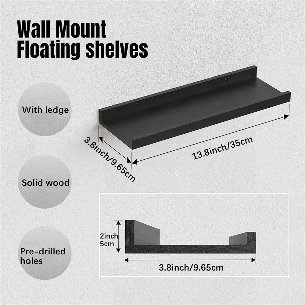 Set of 3 Floating Wall Shelves with Safety Ledge – Wall-Mounted Wooden Shelves for Home Décor