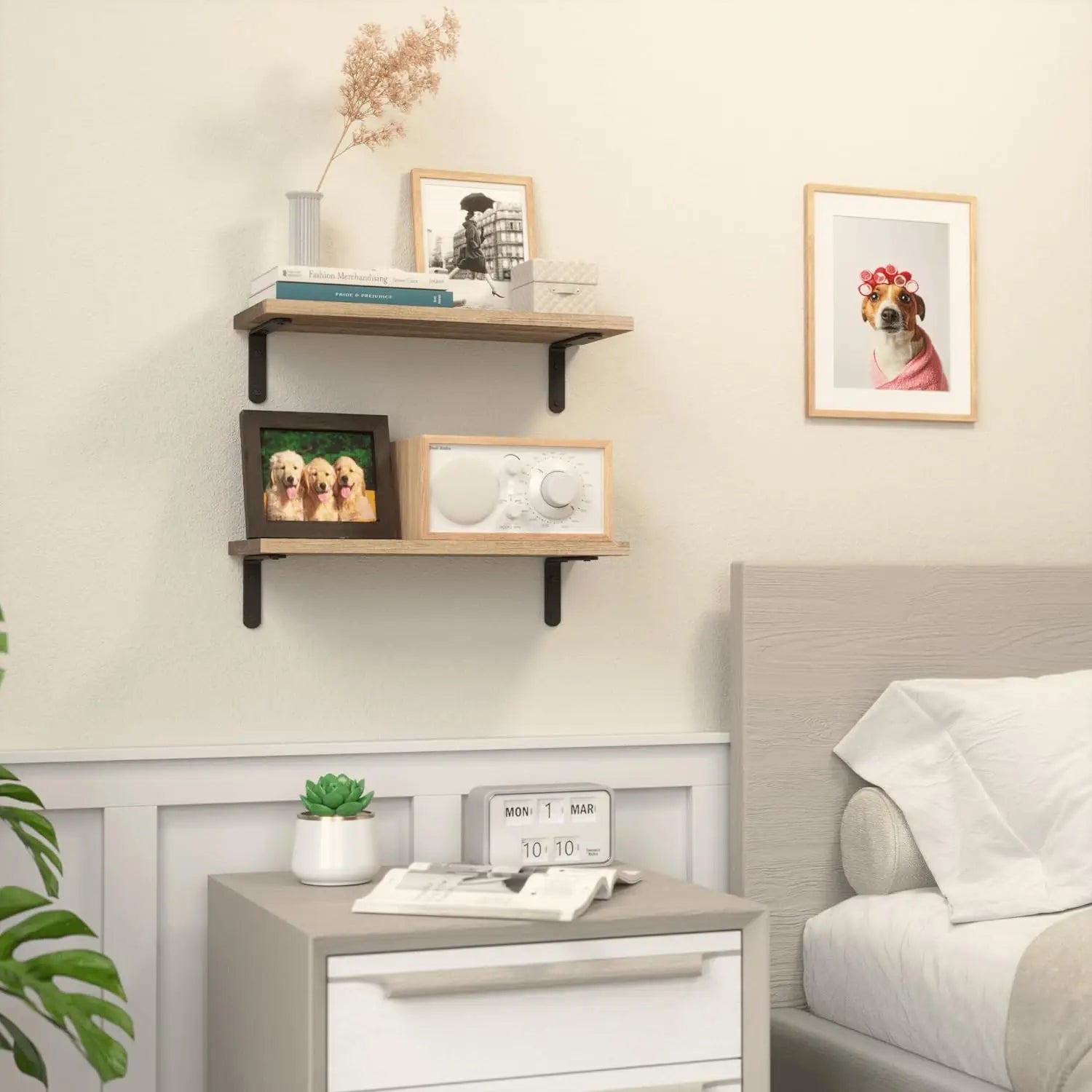 Wooden Floating Wall Shelves – Set of 2 Wall-Mounted Storage Racks for Home Decor